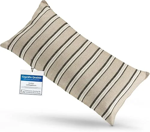 sositex | 1 Premium Saunakissen Lieblingskissen Reisekissen | Design: Moika | Maße: 45 x 22 cm, Leinen/Baumwolle Hängematte, Strand oder Picknick (2 Streifen)