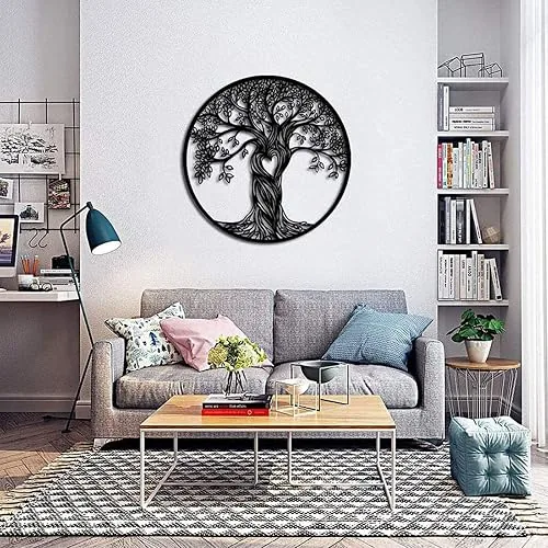 LIKEUDO 50 cm Tree of Life Schwarz Metall Baum Des Lebens Deko Wohnzimmer Wanddeko Wandkunst Schlafzimmer Wikinger Lebensbaum