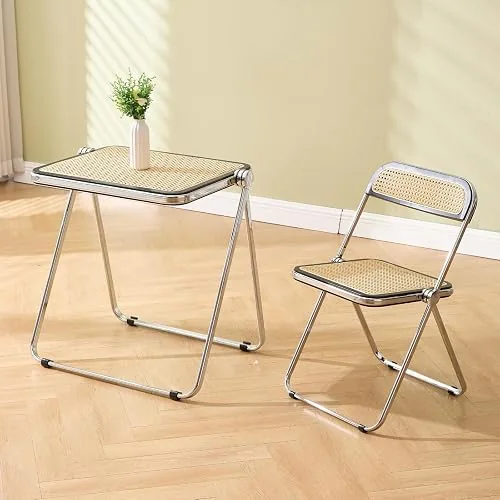 chairus Essgruppe Klappbar Rattan Klapptisch mit Klappstuhl Esszimmer 2 Möbel Set Klappbare Balkonset Sitzgruppe Klappbar für Wohnzimmer