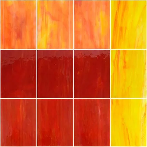 Wecrejoni 12 Blatt verschiedene Buntglasplatten, 10,2 x 15,2 cm, Kathedrale Kunstglas, verschiedene Texturen, Glasplatten für Buntglasprojekte, zum Basteln (rot)
