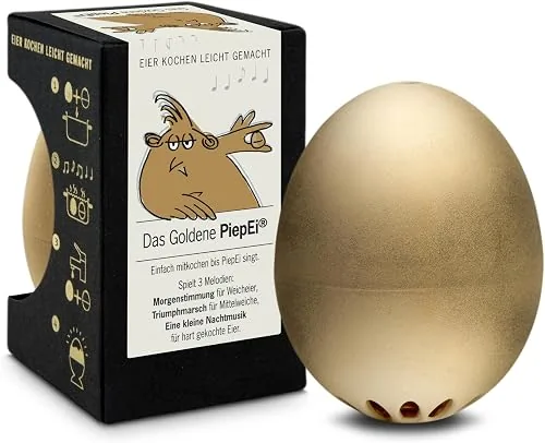 Das goldene PiepEi - Singende Eieruhr zum Mitkochen - Eierkocher für 3 Härtegrade - Goldene Hochzeit Geschenk - Lustiges Kochei - Musik Eggtimer - Brainstream