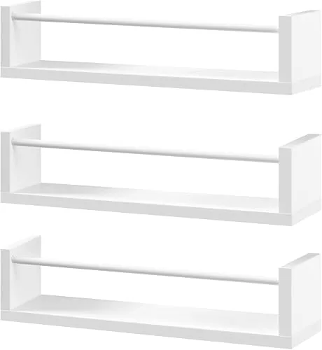 WOLTU Wandregale 3er Set, Regal Wand weiß, Hängeregal mit Metallstange, Schweberegal 2 Montagemöglichkeiten, Wandboard für Wohnzimmer Küche Kinderzimmer Schlafzimmer, RG9534ws