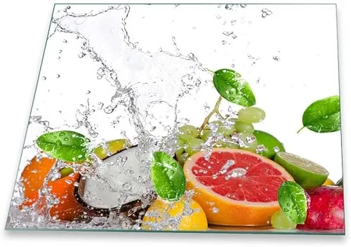 Herdabdeckplatte Abdeckung Ceranfeld Abdeckplatte Schneidebrett 1-Teilig 60x52 Früchte Mehrfarbig Spritzschutz Glasplatte Ceranfeldabdeckung Schutz Herdschutz Sicherheitsglas Glasschneidebrett