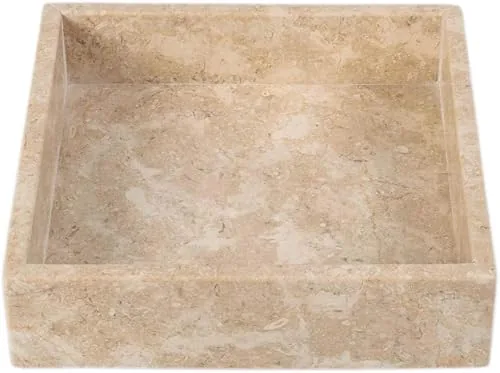 wohnfreuden Marmor Tablett Creme eckig 20 cm - Natursteinablage poliert quadratisch Seifenablage